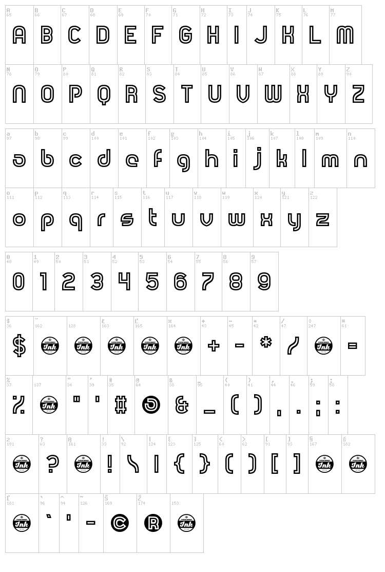 Revolution Will Be Hypnotised font map